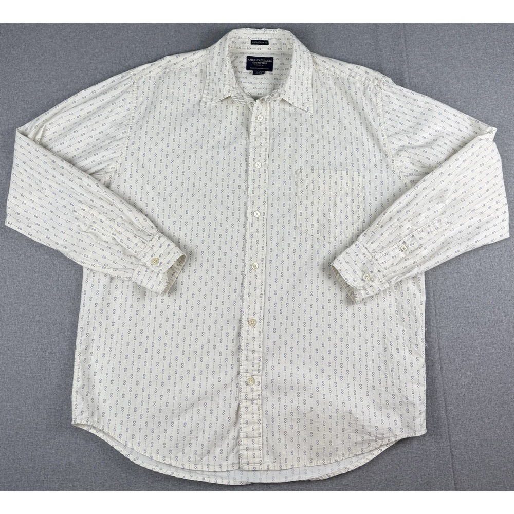 American Eagle Mens Large Button Down Shirt Vintage Slim Fit Geometric Cotton
